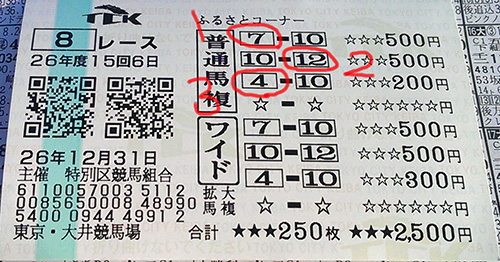 大晦日の大井7レース馬券